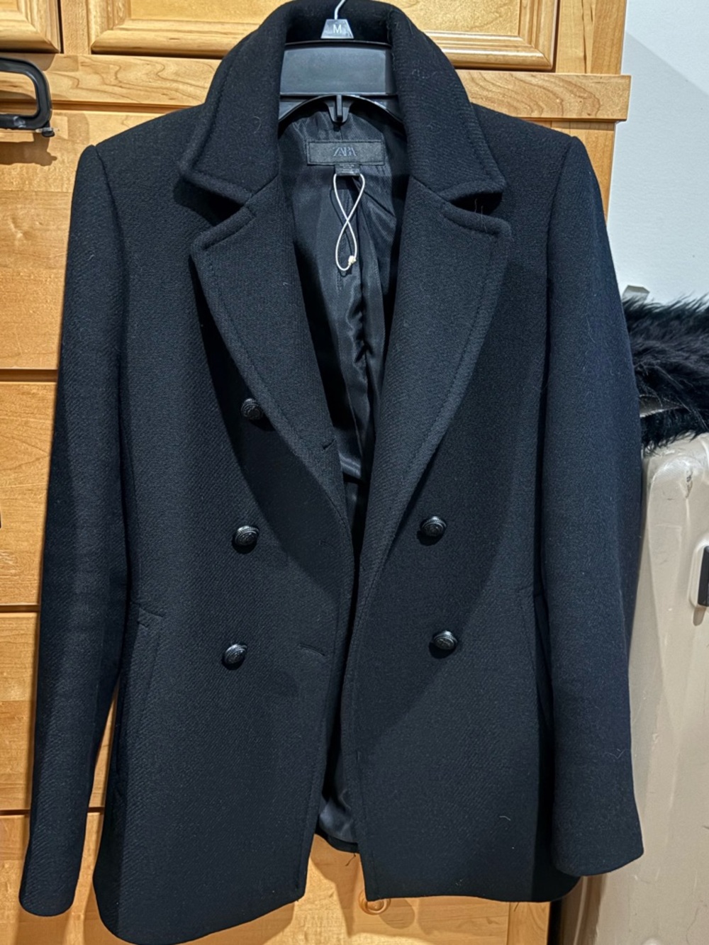 Zara Black Wool Blend Coat with Lined Interior